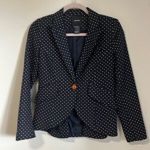 Smythe navy blue Swiss dot one button blazer.